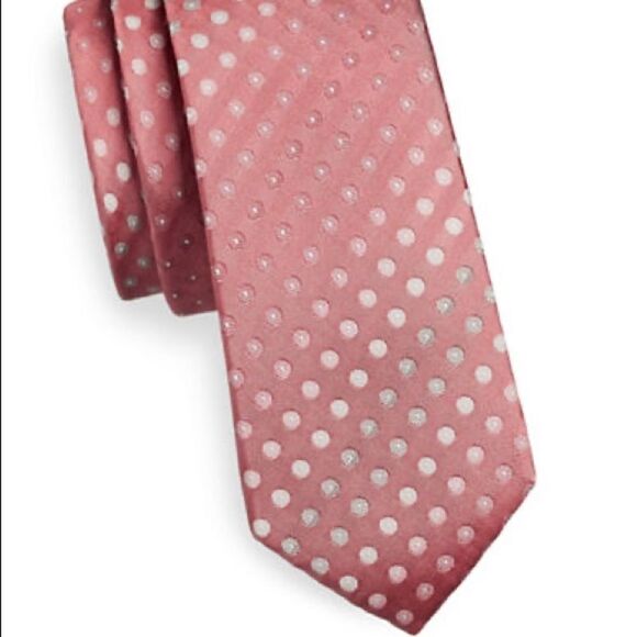Kenneth Cole New York Slim Dotted Silk Tie-coral-one Size - Picture 1 of 3